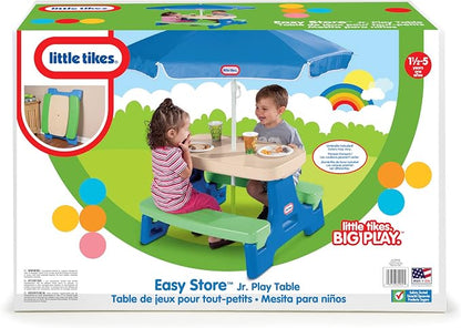 Little Tikes Easy Store Jr. Picnic Table with Umbrella - Blue / Green, 27.25''L x 27.00''W x 18.25''H