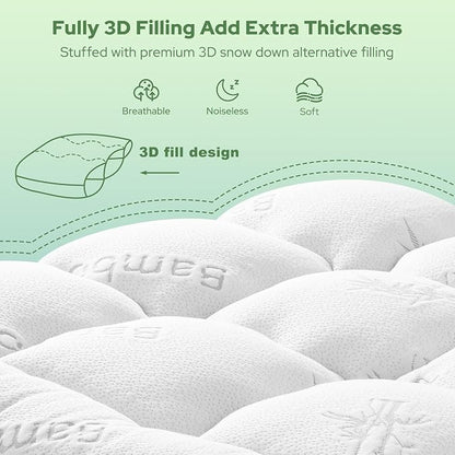 BEDLORE Twin XL Mattress Topper Viscose Derived from Bamboo, Thick Pillow Top Mattress Pad with Deep Pockets for 6-15 inches Mattress, Soft Mattress Topper College Dorm Size for Back Pain Relief