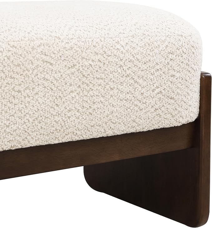 Christopher Knight Home Arden Minimalist Style Rectangular Loop Yarn Fabric Ottoman Bench, Rubberwood Frame, Entryway Bench, Living Room Sofa Extra Seat, End of Bed Footstool, Beige+Brown