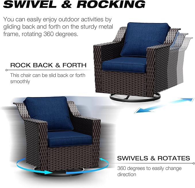 Joyside Outdoor Swivel Chair, Patio Swivel Chairs with Wide Armrest and Thick Cushions, Upgraded Large Size for Backyard, Garden, Poolside