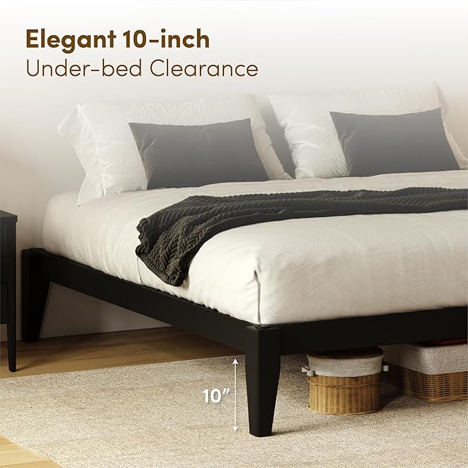 Thor Premium Solid Wood Bed Frame Queen, Japanese Joinery Bed Frame with Wood Slat Support, Platform Bed, No Box Spring Needed, Easy Assembly, Minimalist & Modern Style (Midnight Charcoal)
