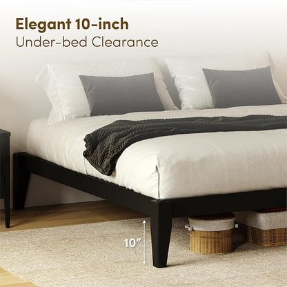 Thor Premium Solid Wood Bed Frame Queen, Japanese Joinery Bed Frame with Wood Slat Support, Platform Bed, No Box Spring Needed, Easy Assembly, Minimalist & Modern Style (Midnight Charcoal)