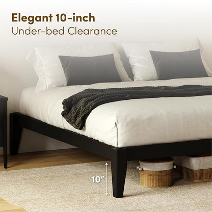 Thor Premium Solid Wood Bed Frame Full, Japanese Joinery Bed Frame with Wood Slat Support, Platform Bed, No Box Spring Needed, Easy Assembly, Minimalist & Modern Style (Midnight Charcoal)