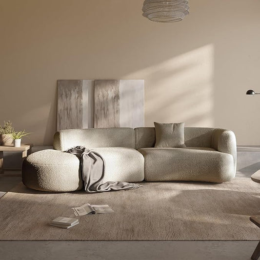 Acanva Formia Boucle Curved Sectional Couch for Living Room | Modular Sofa, Modern Minimalist, Wood Frame, For Apartment, Home Office