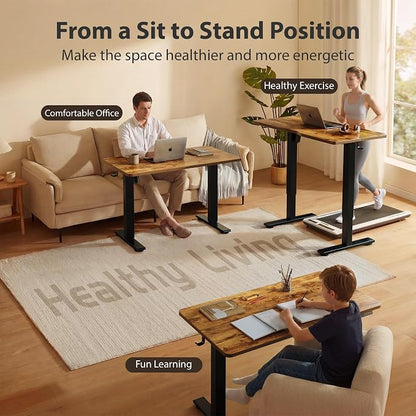 Cubiker Standing Desk, 63x28 Inches Sit Stand Home Office Desk, Electric Stand up Desk, Adjustable Desk with Splice Board, Black Frame/Rustic Brown Top