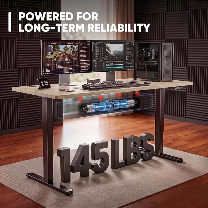 Furmax Electric Height Adjustable Standing Desk Large 48 x 24 Inches Sit Stand up Desk Home Office Computer Desk Memory Preset with T-Shaped Metal Bracket, Maple