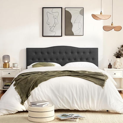 Tufted Headboard California King Size, Sturdy Solid Wood Head Board, Black | Upholstered California King Headboard with Solid Wood Legs, Adjustable Height 37-51 in, Fabric Button Diamond HeadBoards