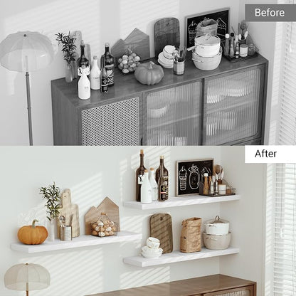 Vivelove Single Floating Shelves 48 Inches, 48 x 10 inch Deep x 1.8 in Thick, Long Wall Shelves Heavy Duty 80 lbs for Bedroom, Living Room, Kitchen, Office, Modern Shelf Book Home Decor, White