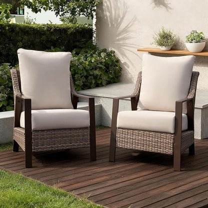 Outdoor Patio Furniture - 2 Pcs Armchairs, All-Weather Wicker Outdoor Conversation Set with 4.72" Thick Olefin Cushions for Deck, Porch, Balcony, Backyard, Beige