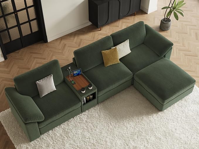 EASE MOOSE Oversized L Shape Sectional Modular Sofa, Extra Large Deep Seat Couch Modular Removable Washable Sectional Couch,Green