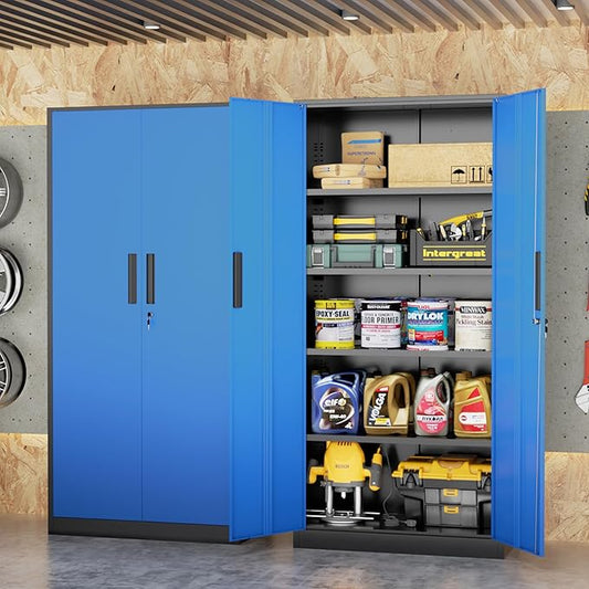 Bonusall 72" Metal Garage Storage Cabinet, 2 Locking Doors & 4 Adjustable Shelves Tall Storage, Heavy Duty Steel Tool Cabinet for Home, Office, Warehouse, School - Black Blue