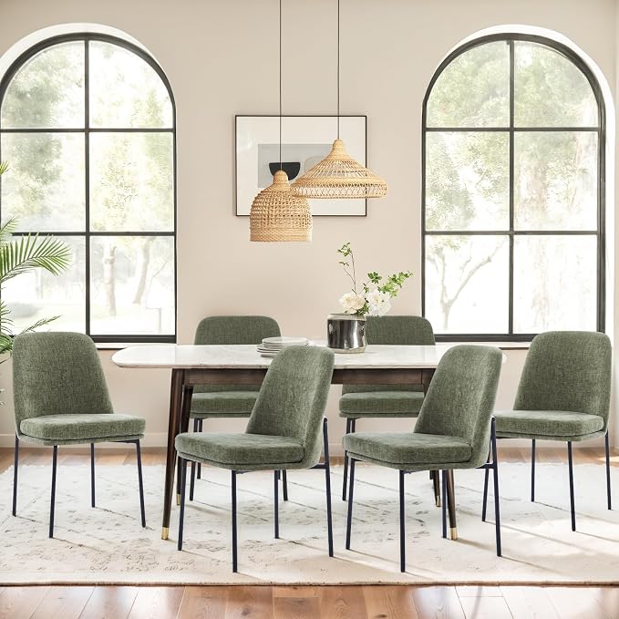 COLAMY Upholstered Dining Chairs Set of 6, Modern Dining Room Chairs with Curved Back and Metal Legs, Dinner Chair Kitchen Chairs for Dining Room and Living Room, Green