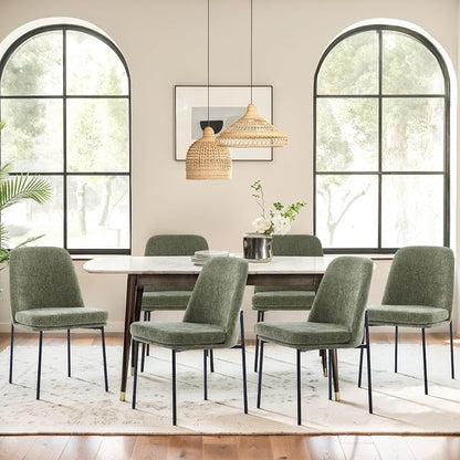 COLAMY Upholstered Dining Chairs Set of 6, Modern Dining Room Chairs with Curved Back and Metal Legs, Dinner Chair Kitchen Chairs for Dining Room and Living Room, Green