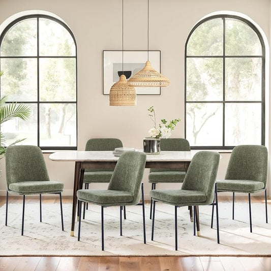 COLAMY Upholstered Dining Chairs Set of 6, Modern Dining Room Chairs with Curved Back and Metal Legs, Dinner Chair Kitchen Chairs for Dining Room and Living Room, Green