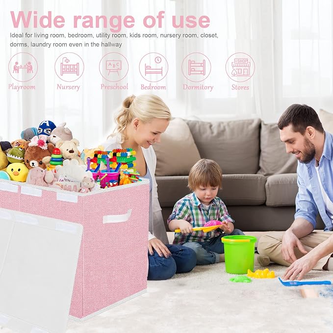 Pantryily Toy Storage Box for Girls, Large Kids Toy Chest Boxes Organizers and Storage with Lids & Handles for Nursery,Playroom 24.5"x13"x16"(Pink)