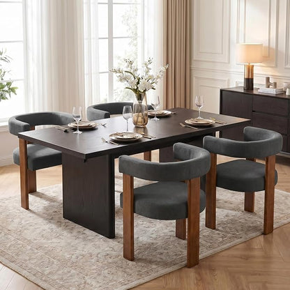 Usaint Wooden Barrel Dining Chairs Set of 4, Mid-Century Modern Upholstered Dining Room Chairs with Walnut Wood Legs and Loop Back, Accent Arm Chair for Dining Room, Kitchen, Living Room, Dark Gray