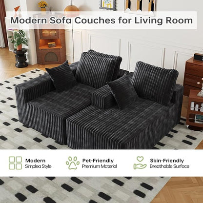 Cloud Boneless Sectional Couches with Oversized Chaise for Living Room, Modular L Shaped Couch with Deep Seat, Memory Foam Compressed 3 Seater Sofa for Apartment