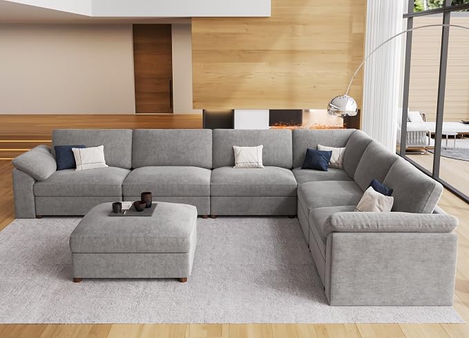 EASE MOOSE Grey Sectional Modular Sofa,Modern Comfort V Shape Sectional Couch Wide Deep seat Large Couch for Living Room,Removable and Washable