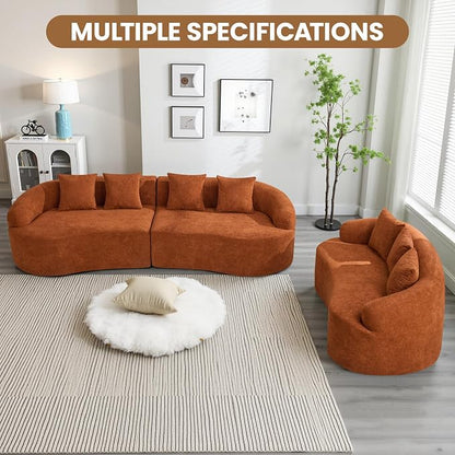 65" Boneless Loveseat Sofa Couch, Modern Comfy Curved Cloud Sofa, Chenille Deep Seat Love Seat Couches for Living Room, No Assembly, Orange