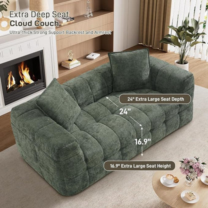 66.5" Loveseat Boneless Couch,Comfy Cloud Sectional Sofa with Deep Seat,Modern Upholstered Chenille Love Seat Sofa, Small Couches for Living Room, No Assembly Required Tufted Sofas, Green