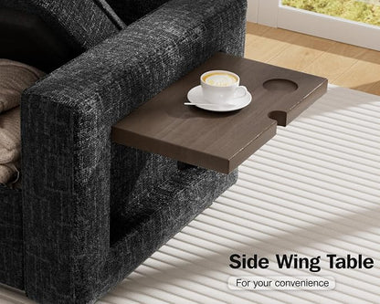 Vipbear 7 Seat L Shaped Modular Sectional Sleeper Sofa Bed with Ottoman/Pull Out Bed/Reclining Backrest/USB Ports/Table/LED Light/Storage Seat, Tool-Free Assembly, Chenille Black