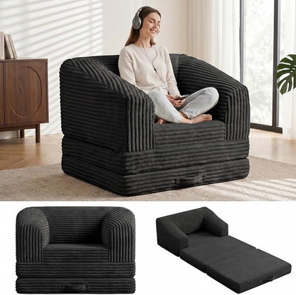 JUIKURY Convertible Sofa Bed, 3-in-1 Foldable Loveseat Couch with Armrest, Corduroy Floor Sofa & Sleeper Bed, No Assembly High-Density Foam Futon Mattress for Living Room, Small Apartment, Dorm