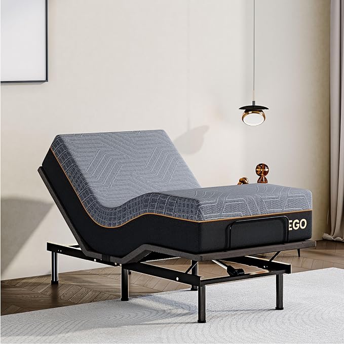 Dyonery Twin XL Adjustable Bed Base Frame with Wireless Remote + 12 Inch Twin XL Gel Memory Foam Mattress Bed in a Box, Head and Foot Incline, Zero Gravity, Fiberglass Free,80" × 38"
