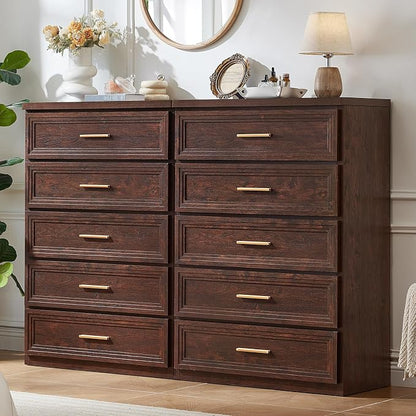 RWYHG Dresser for Bedroom with 5 Drawers 45" Tall Wood Closet Organizer with Metal Handle Furniture for Living Room Hallway Walnut