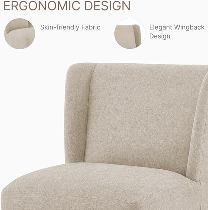 KISLOT Upholstered Dining Chairs Set of 4 with Casters, Wingback Modern Side Armless Deskchair with Rollers for Diningroom Bedroom Livingroom Reading Room, Sand Fabric