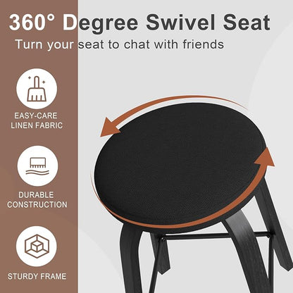 Bar Stools Set of 2, Counter Height Backless Bar Stools, 30" Swivel Barstools Kitchen Chair with Upholstered Fabric Seat, All Black