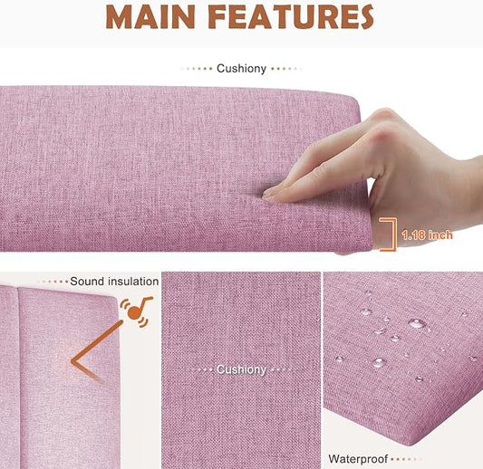 IFNOW Upholstered Wall Mounted Headboard, 3D Soundproof Wall Panels Peel and Stick for Queen Size, Reusable and Removable Tufted Bed Headboard in Light Pink (9 Panels, 10" x 24")