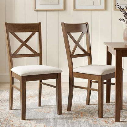 HOMCOM Dining Chairs Set of 2, Upholstered Kitchen Chairs with Rubberwood Frame, Padded Seat and Cross Back for Living Room, Dining Room, Kitchen, Walnut