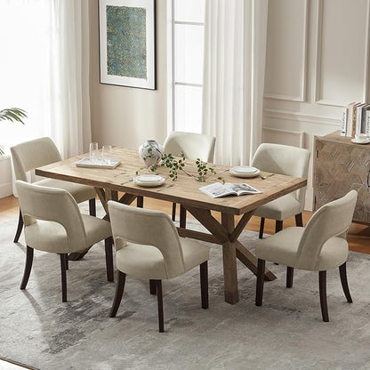 VKNOW Modern Dining Chairs Set of 6 with Rubberwood Legs, Beige | Faux Leather, Curved Back, For family, Kitchen Dining RoomRestaurant Reception Room, No wobble, 80% pre-installed