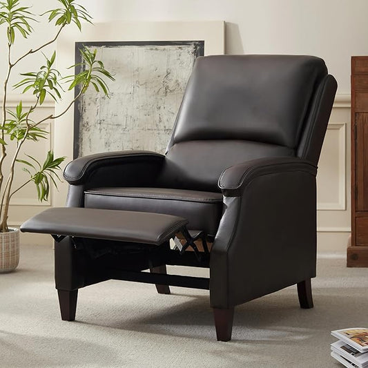 VKNOW Recliner Chair, Faux Leather Recliner with Armrest, Home Theater Seating with Adjustable Back and Lumbar Support, Single Sofa for Adults, Lounge Chair for Living Room, Bedroom(Chestnut Brown)