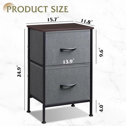 WLIVE Night Stand, Small Dresser with 2 Drawers & Wooden Top, Nightstand with Fabric Bins, Bedside Table End Table for Bedroom, Closet, Entryway, College Dorm, Charcoal Black