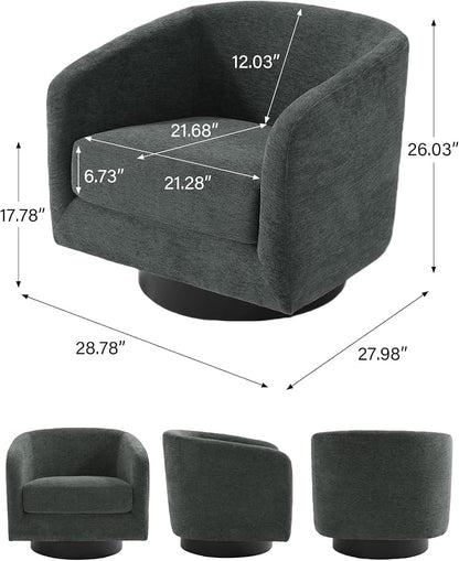 Swivel Barrel Accent Chair, Modern Round Chenille Fabric Arm Chair for Living Room, Bedroom, Comfy Club Reading Chairs for Adults（Chenille Fabric, Grey, Set of 1