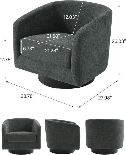 Swivel Barrel Accent Chair, Modern Round Chenille Fabric Arm Chair for Living Room, Bedroom, Comfy Club Reading Chairs for Adults（Chenille Fabric, Grey, Set of 1