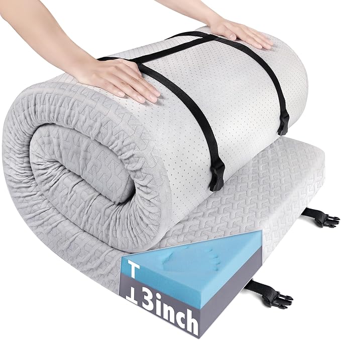 Memory Foam Camping Pad 3 Inch Thick, Soft Sleeping Pad with Waterproof Cover, Roll Up Cot Pad Topper for Travel Truck Bed Tent, Pad Only