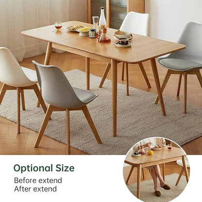 47’’-63’’ 100% Oak Extendable Dining Table and Chairs Set for 2, Solid Wood Folding Kitchen Table, Mid Century Modern Dinner Table for Kitchen, Living Room, Natural (47''-63''+2 Cushion Chairs-YC)