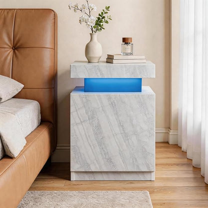 MXV Nightstand Set of 2 with LED Lights,Night Stand with Storage Cabinet for Bedroom,Bedside Table with LED (Grey, 15" D x 15" W x 24" H)