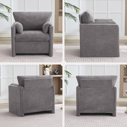 Oversized Accent Chair for Living Room, 32.68" Modern Armchair Set of 2 with Deep Seat, Mid-Century Comfy Reading Chair with Padded Arms, Large Chenille Single Sofa Chairs for Bedroom, Light Grey