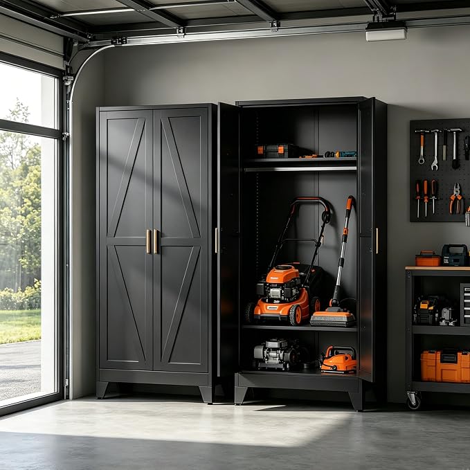 71" H Black Pantry Cabinet,Metal Storage Cabinets with Doors and Shelves,Tall Food Kitchen Cabinets,Farmhouse Kitchen Cabinet,Freestanding Cabinet