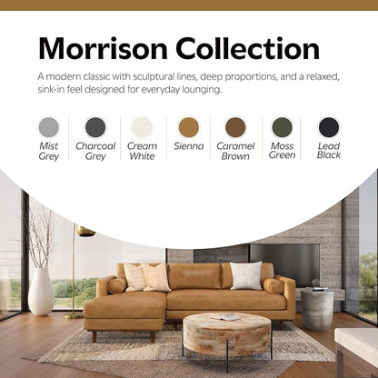 SIMPLIHOME Morrison Left Sectional Sofa in Full-Grain Genuine Leather, Caramel Brown, 102-inches Wide, L-Shaped Leather Couch with Left Chaise for The Living Room and Family Room