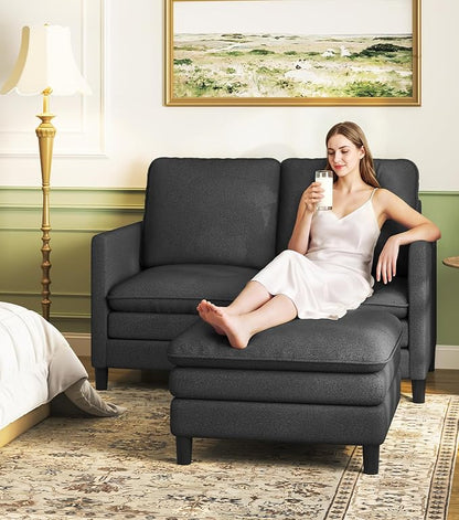 Welzona 3-Layers Cloud L Shaped Couch, 51" Loveseat Sofa Living Room, Bedroom - Tool-Free Assembly with Teddy Fabric Small L Shape Sofa - Grey - Removable Washable Covers - 650lbs Capacity