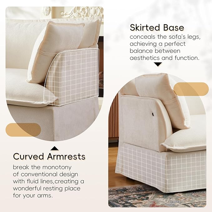 ERYE 47" Chenille Upholstered Accent Chair Wide Seat Armchair for Living Room Bedroom, Modern Upholstered Armchair W/ 2 Pillows and USB-C Ports for Home Apartment Office