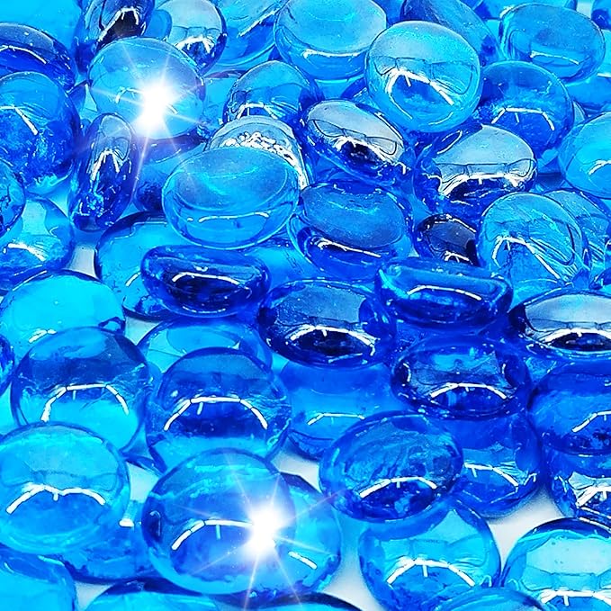 10 Pound Fire Pit Glass 1/2 Inch Reflective Round Fire Glass Drops Beads Rocks for Natural or Propane Fire Pit and Landscaping Pacific Blue