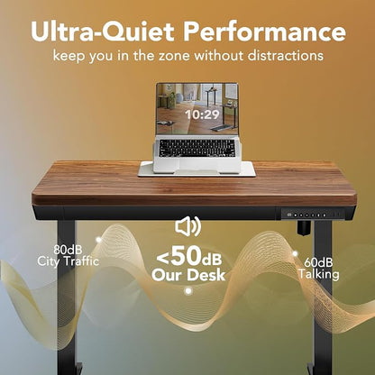 HUANUO Electric Standing Desk with Drawers, 35 X 20 Inch Electric Adjustable Height Desk, Quick Install One-Piece Tabletop with USB Charging Ports, Sit to Stand Up Desk for Home Office, Black Walnut