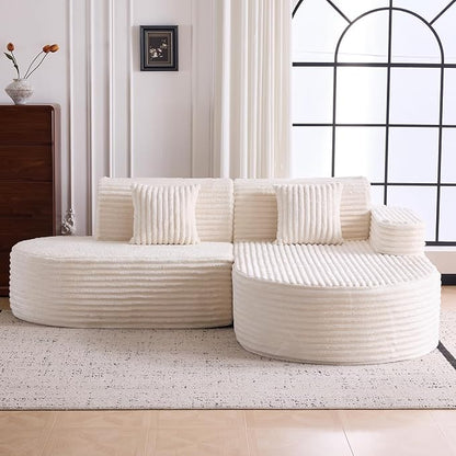 Modern Curved Boneless Sofa Couch, L-Shaped Corner Sofa, Corduroy Upholstered Cloud Sectional Couch for Living Room, Bedroom and Apartment,No Assembly Needed(Beige, Right Hand Facing)