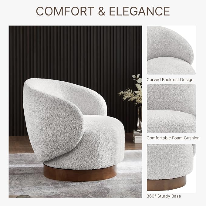 KISLOT Swivel Accent Chair Round Barrel Armchair Upholstered Performance Fabric for Living Room Bedroom Waitingroom,1 Box,Light Grey