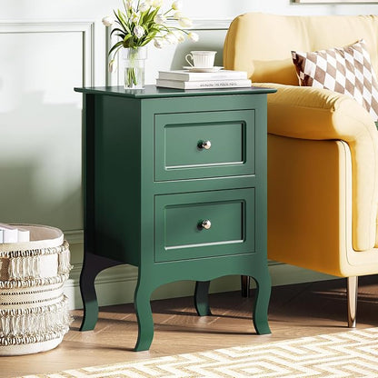 Bonnlo Green Nightstand with Drawers for Bedroom, Green Night Stand Bedside Table for Small Spaces, Kids Room, Living Room, Dorm, French, 15.75" W x 11.8" D x 23.6" H